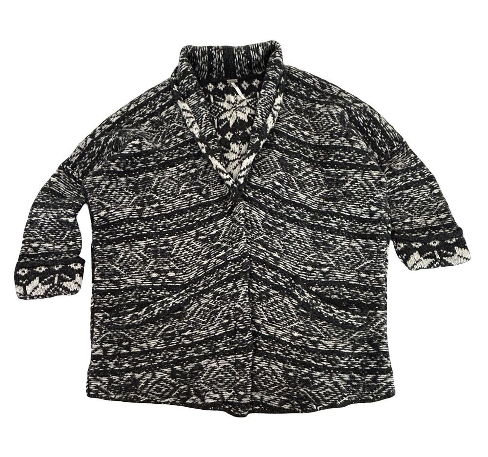 Free People Cable Knit Oversized Cardigan Sweater Womens S Wool Blend Fair Isle